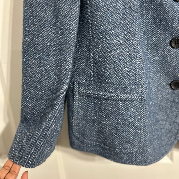 Vintage Talbots Women's Blue Herringbone Tweed Wool Blend Blazer Size 14W - Picture 10 of 13